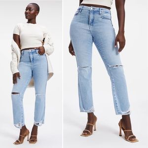 Good American Good Curve Straight Jeans 12 31 light wash distressed stretch